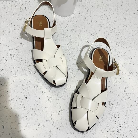 Zara Off White Flat Fisherman Sandals Size 10 - Picture 3 of 5